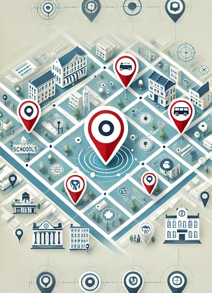 DALL E 2025 03 04 16 28 54 A detailed and visually engaging illustration of a digital map with multiple Points of Interest POI marked by location pins The map should include